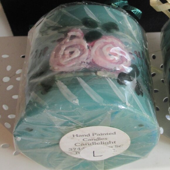 Stylized flowers, 3" Pillar Candle, Hand Painted, Nature, Codes L, M - Picture 3 of 4